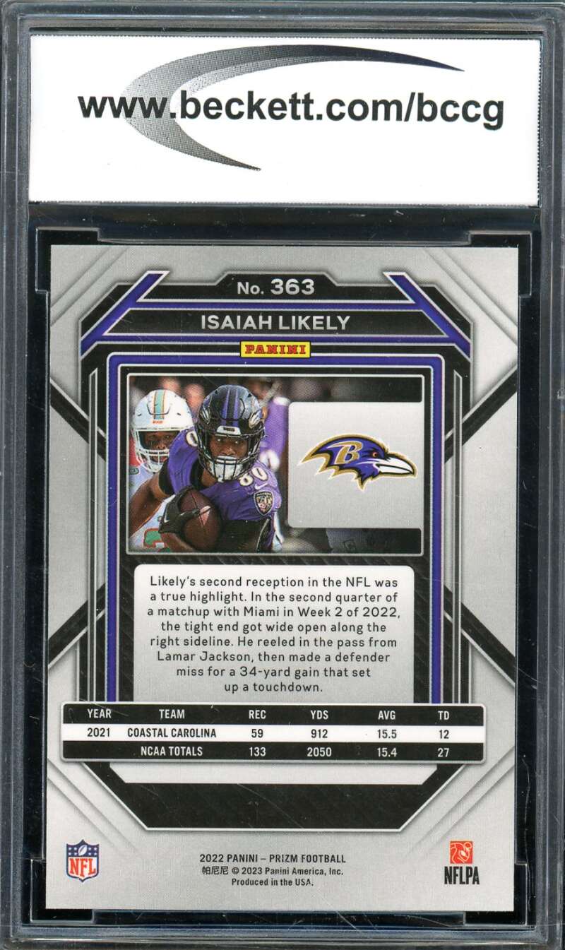 Isaiah Likely Rookie Card 2022 Prizm #363 BGS BCCG 10 Image 2