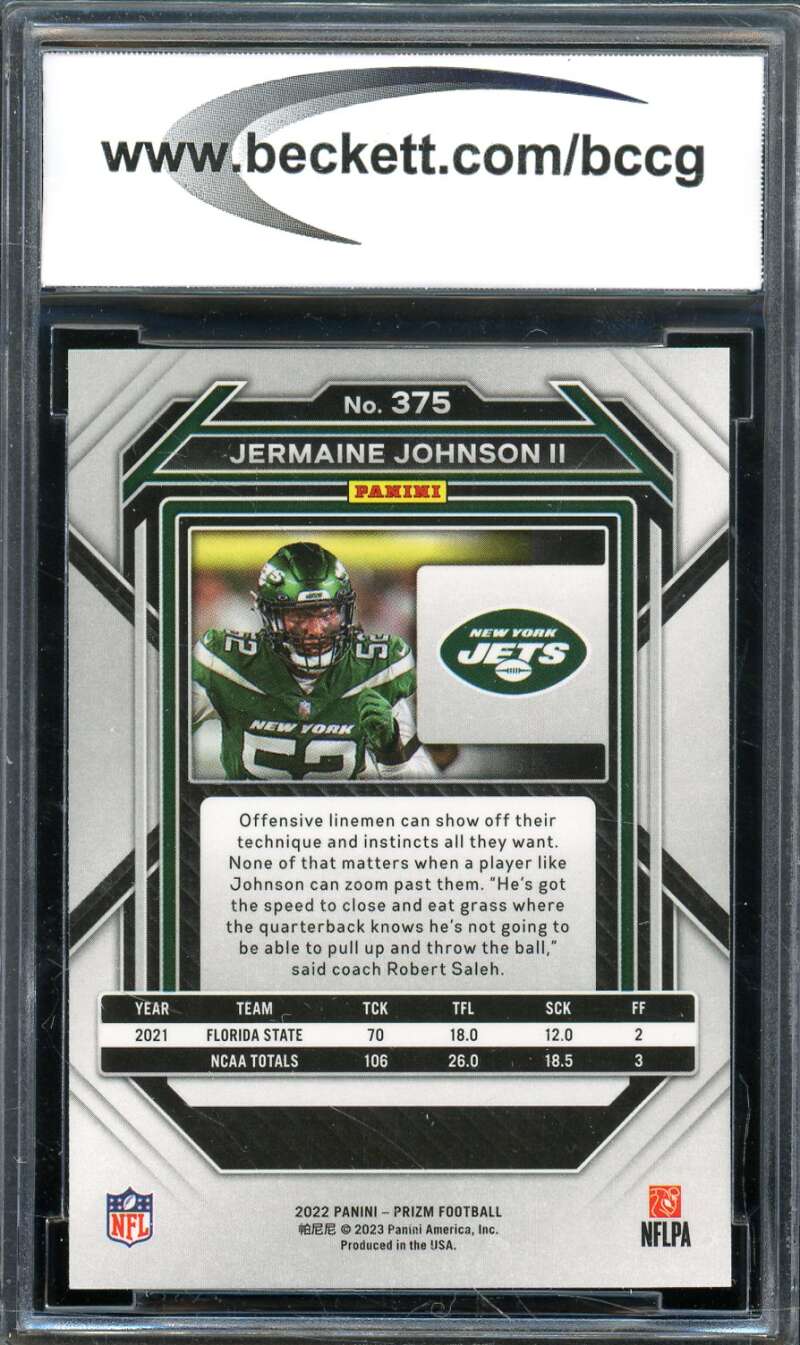 Jermaine Johnson II Rookie Card 2022 Panini Prizm #375 BGS BCCG 10 Image 2