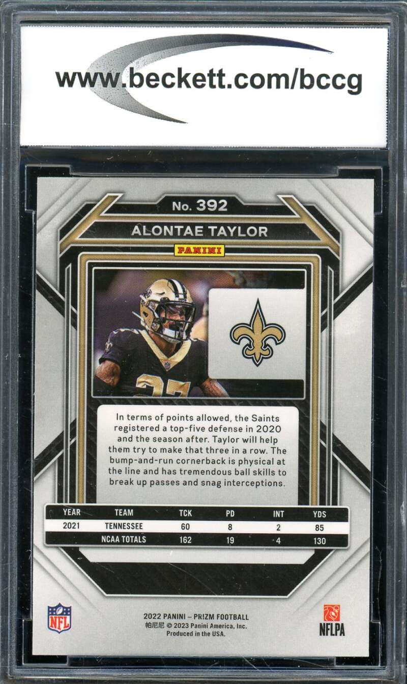 Alontae Taylor Rookie Card 2022 Prizm #392 BGS BCCG 10 Image 2