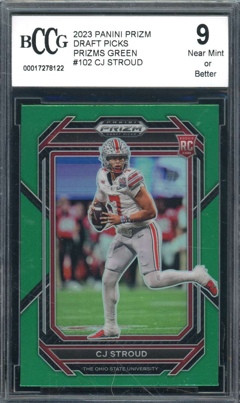 C.J. Stroud Rookie 2023 Panini Prizm Draft Picks Prizms Green #102 BGS BCCG 9 Image 1