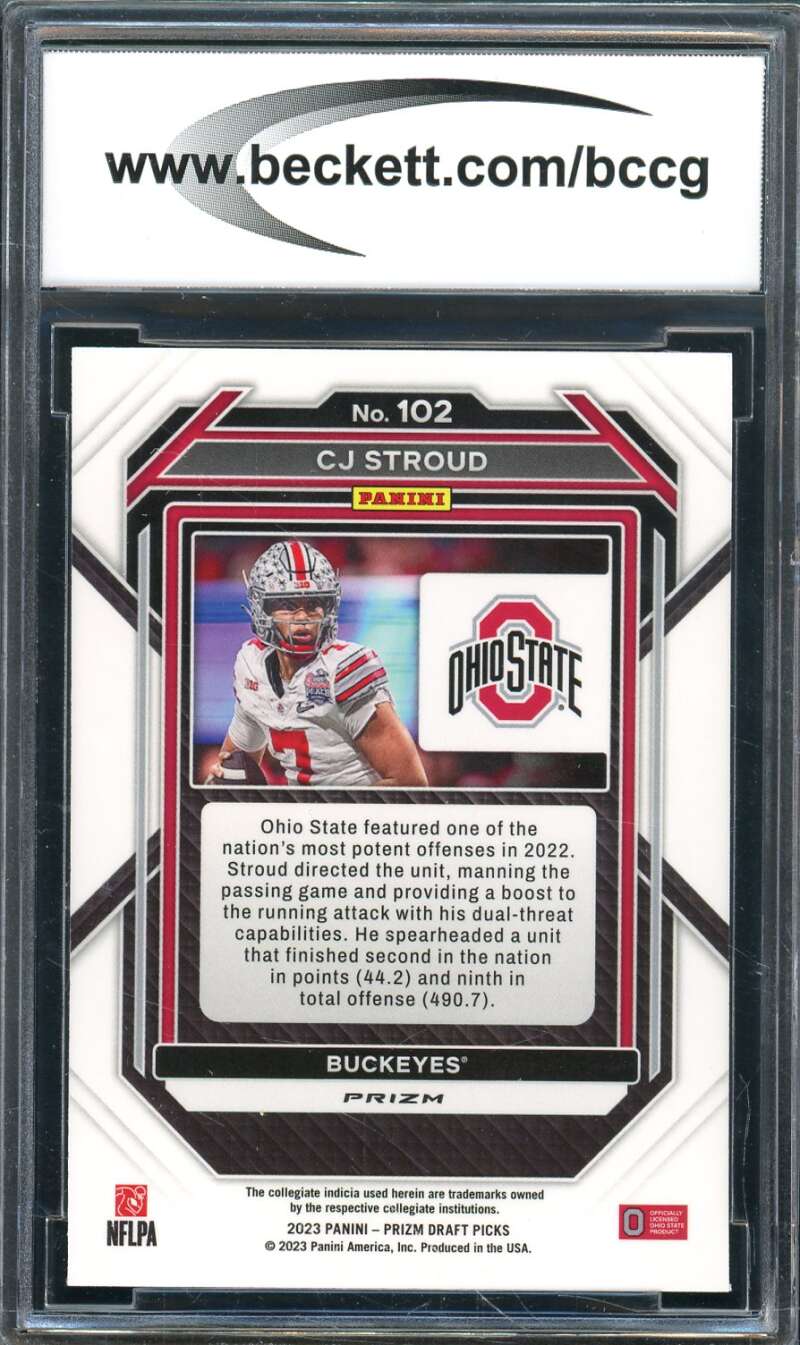 C.J. Stroud Rookie 2023 Panini Prizm Draft Picks Prizms Green #102 BGS BCCG 9 Image 2