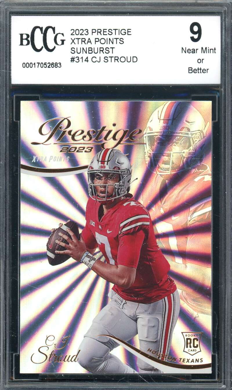 C.J. Stroud Rookie Card 2023 Prestige Xtra Points Sunburst #314 BGS BCCG 9 Image 1