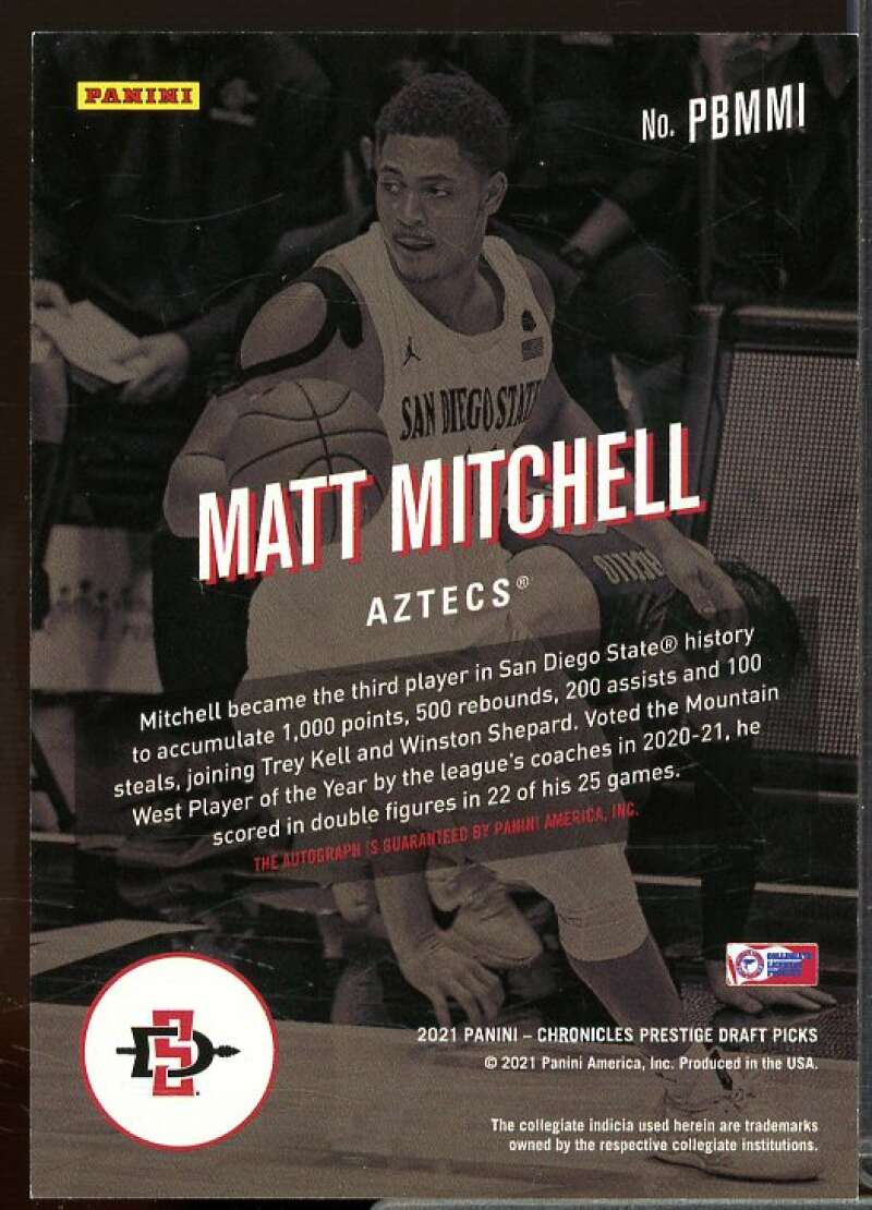 Matt Mitchell 2021-22 Chronicles Draft Prestige Bonus Shots Signatures Black #51  Image 2