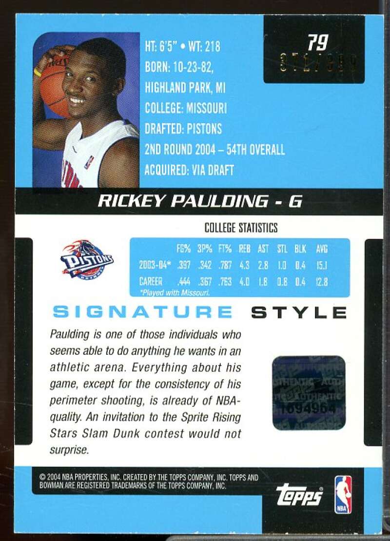 Rickey Paulding JSY AU Rookie Card 2004-05 Bowman Signature Edition #79  Image 2