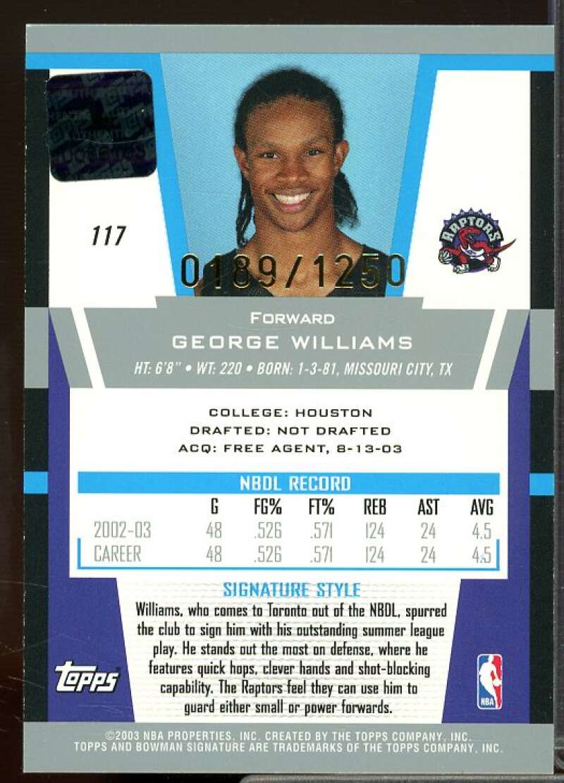 George Williams AU Rookie Card 2003-04 Bowman Signature Edition #117  Image 2