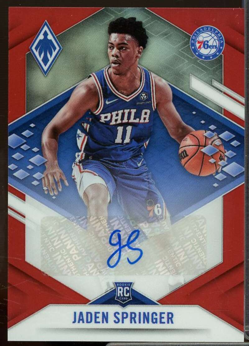 Jaden Springer Card 2021-22 Panini Chronicles Phoenix Rookie Autographs Red #33  Image 1