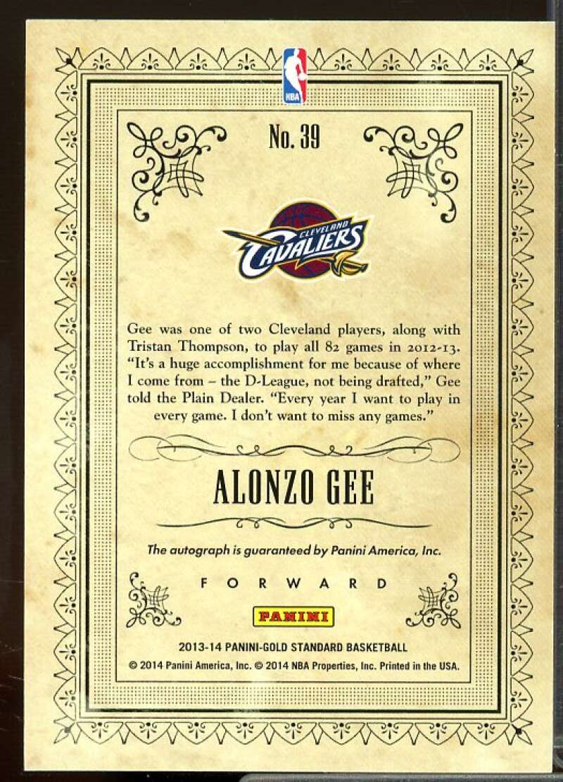 Alonzo Gee/299 Card 2013-14 Panini Gold Standard Gold Strike Signatures #39  Image 2