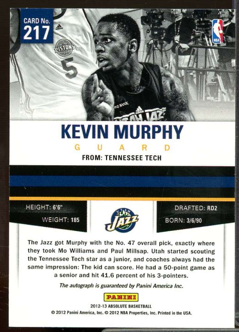 Kevin Murphy AU/399 Rookie Card 2012-13 Absolute #217  Image 2