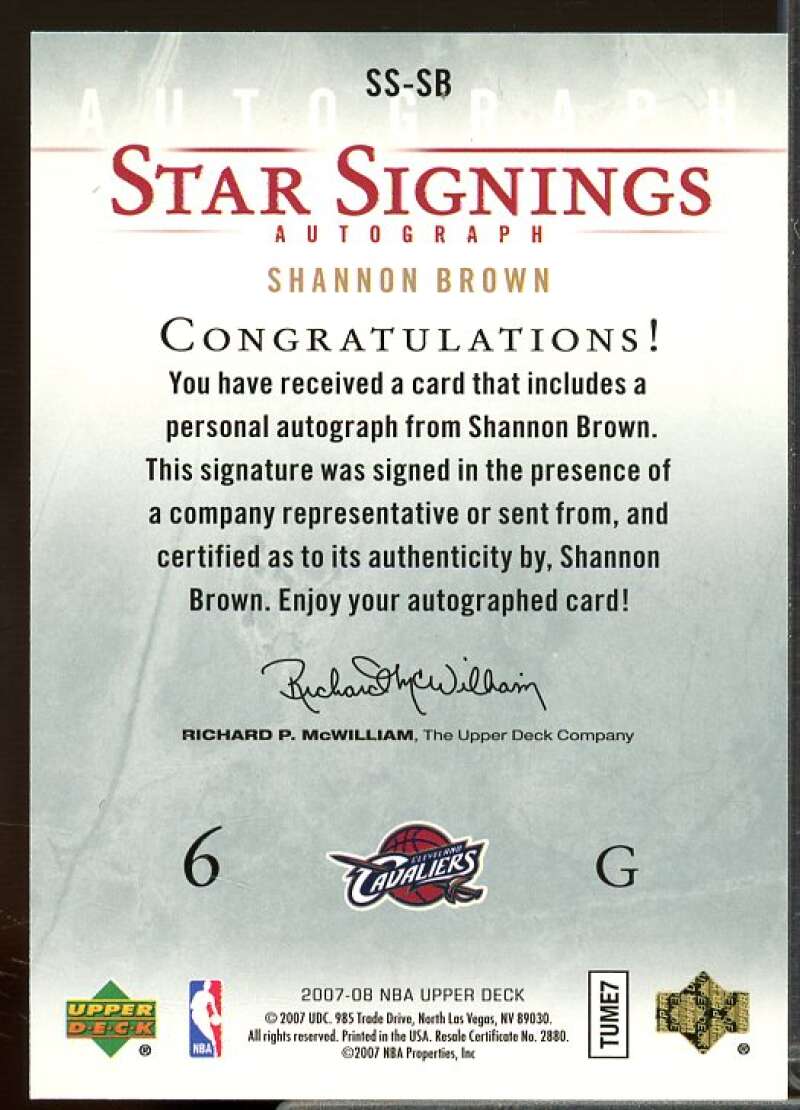 Shannon Brown Card 2007-08 Upper Deck Star Signings #SB  Image 2