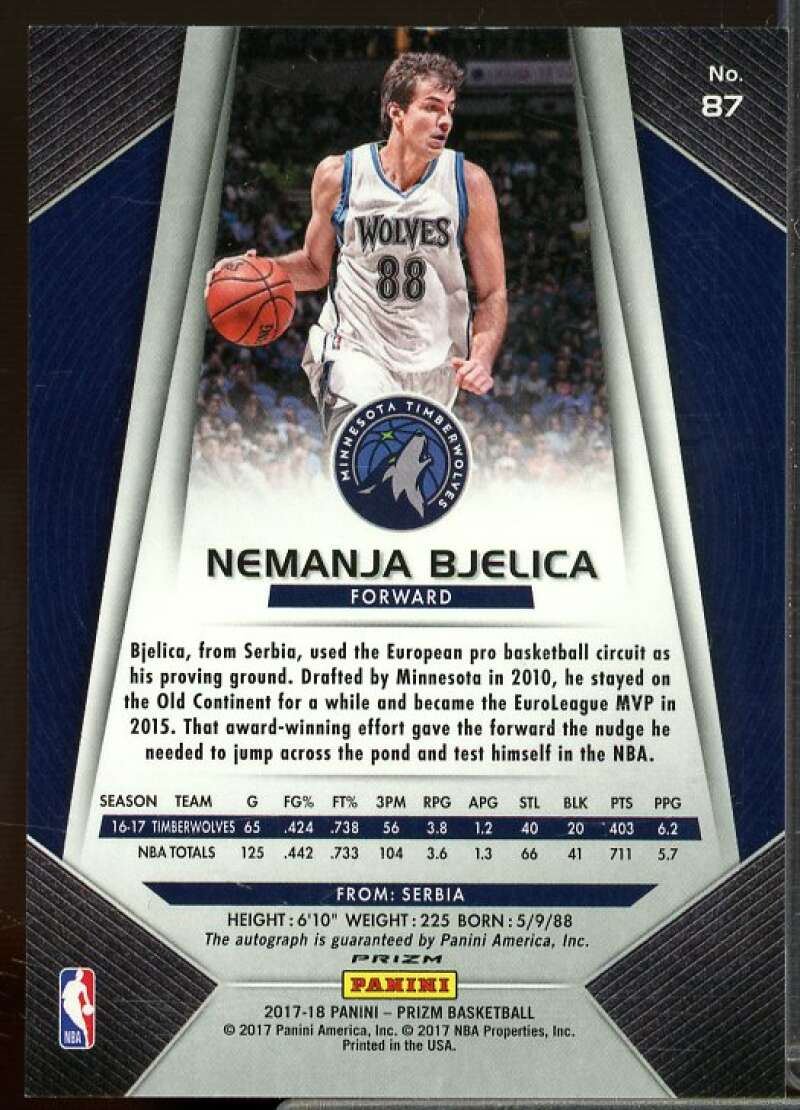 Nemanja Bjelica Card 2017-18 Panini Prizm Autographs Fast Break #87  Image 2