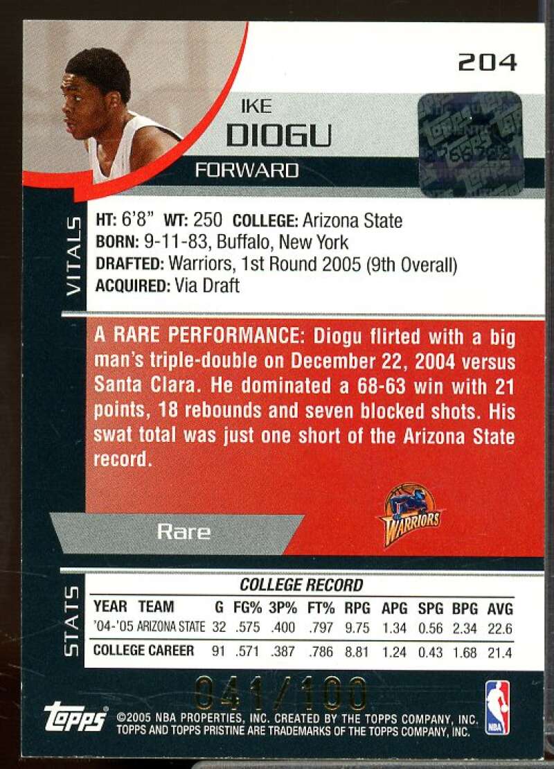 Ike Diogu AU Card 2005-06 Topps Pristine #204  Image 2