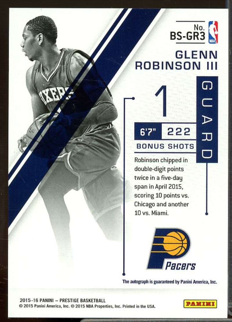 Glenn Robinson III/49 Card 2015-16 Prestige Bonus Shots Autographs #70  Image 2