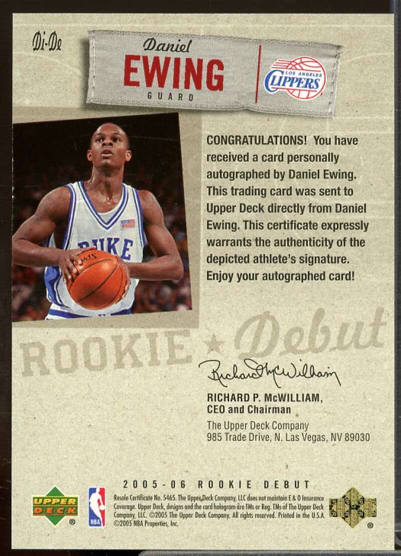 Daniel Ewing Rookie Card 2005-06 Upper Deck Rookie Debut Ink #DE  Image 2