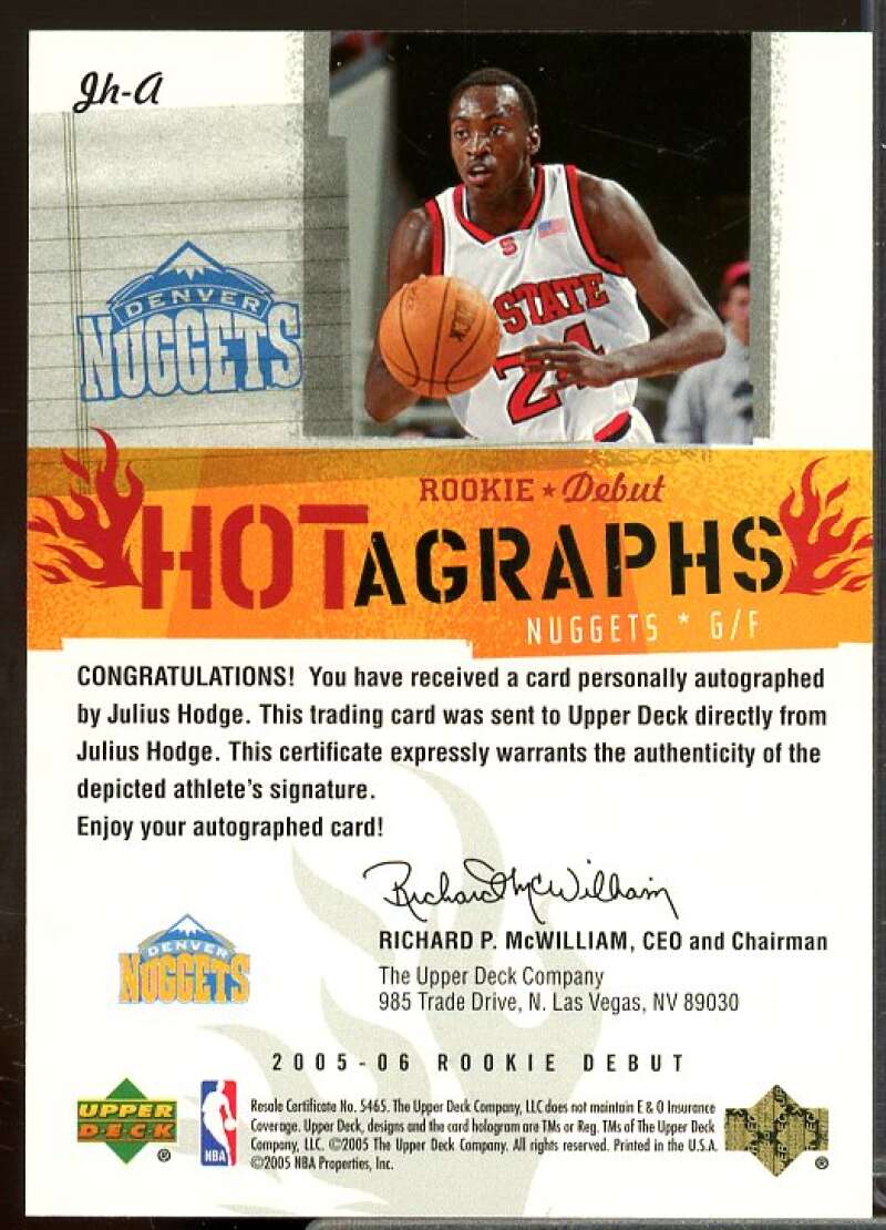 Julius Hodge Rookie Card 2005-06 Upper Deck Rookie Debut Hotagraphs #JHA  Image 2