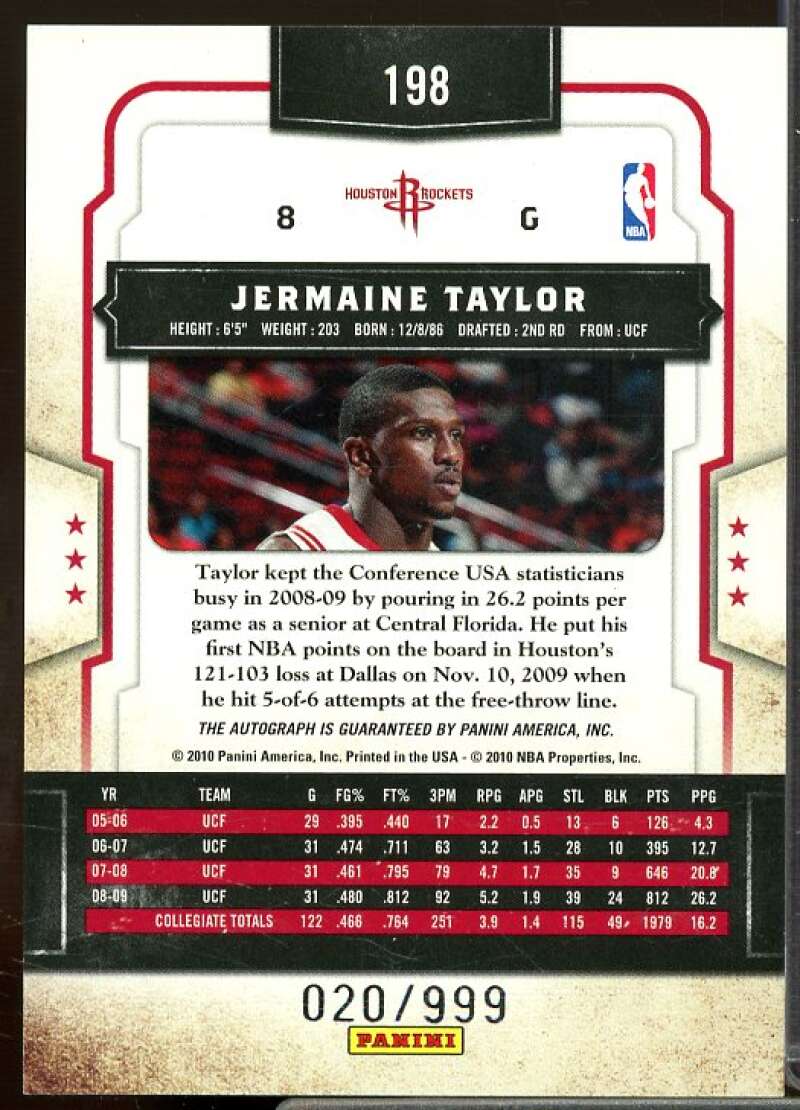 Jermaine Taylor Rookie AU/999 Rookie Card 2009-10 Classics #198  Image 2