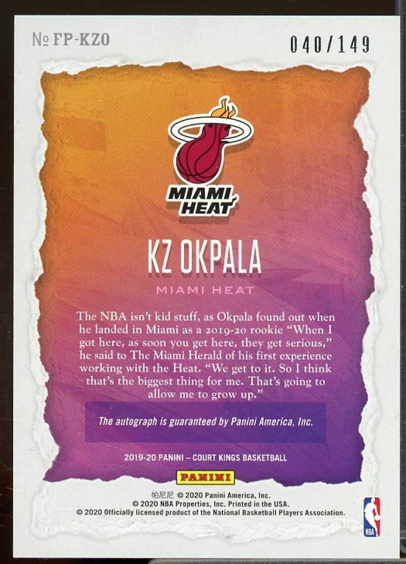 KZ Okpala/149 Rookie Card 2019-20 Court Kings Fresh Paint Rookie Autographs #27  Image 2