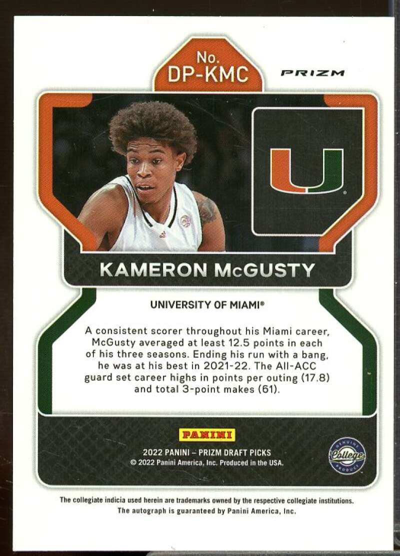 Kameron McGusty 2022-23 Panini Prizm Draft Picks Autographs Prizms Green #86  Image 2