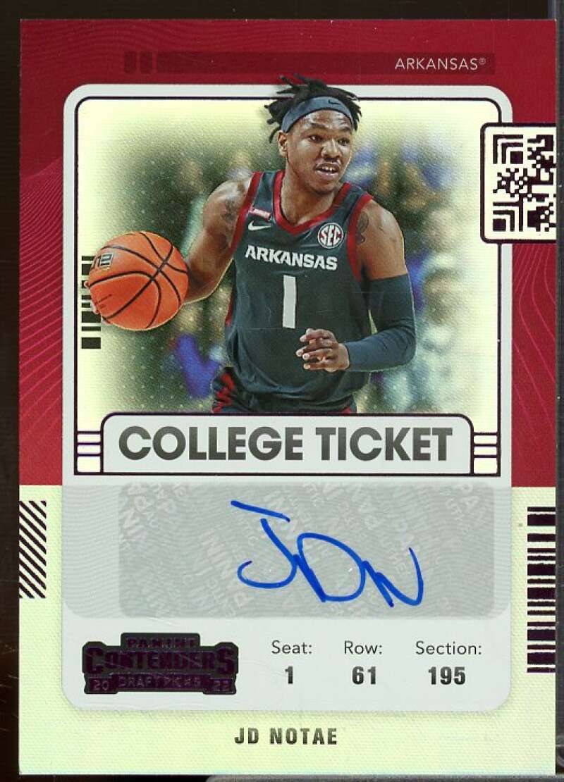 JD Notae 2022-23 Panini Chronicles Draft Contenders College Ticket Auto Pink #4  Image 1