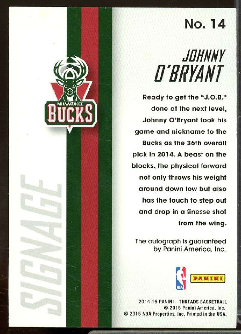 Johnny O'Bryant Rookie Card 2014-15 Panini Threads Rookie Signage #14  Image 2