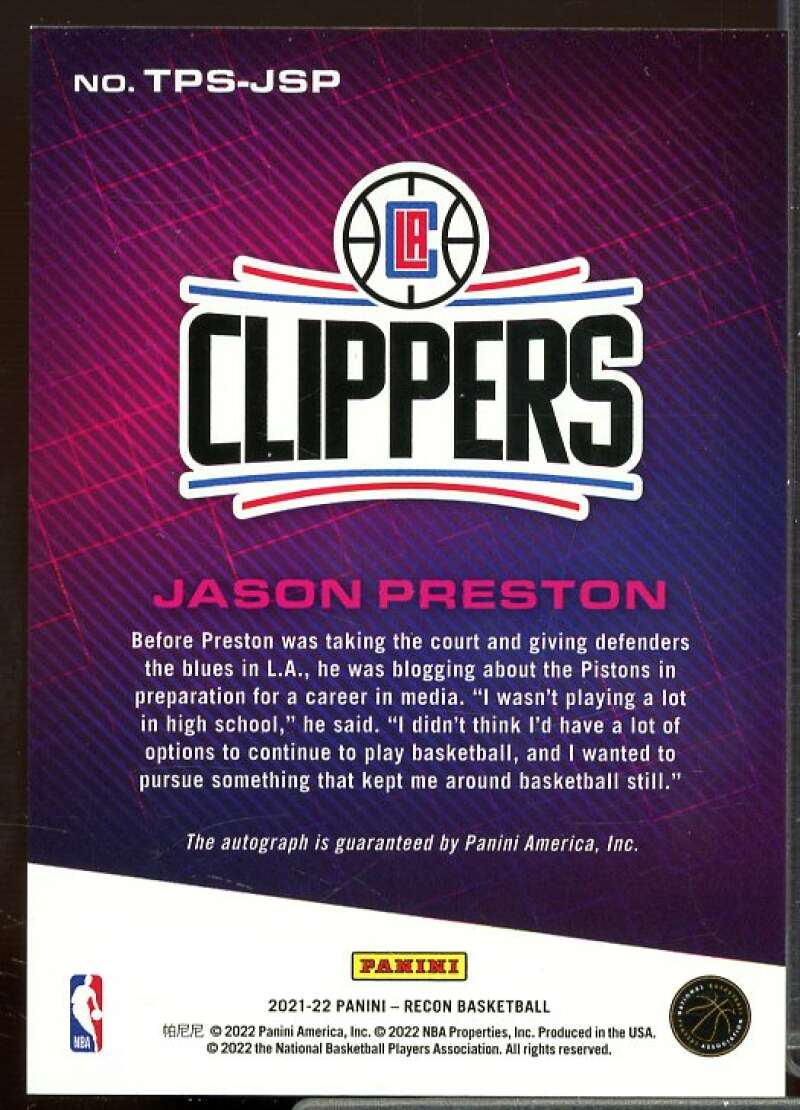 Jason Preston/99 2021-22 Panini Recon True Potential Rookie Signatures Red #8  Image 2