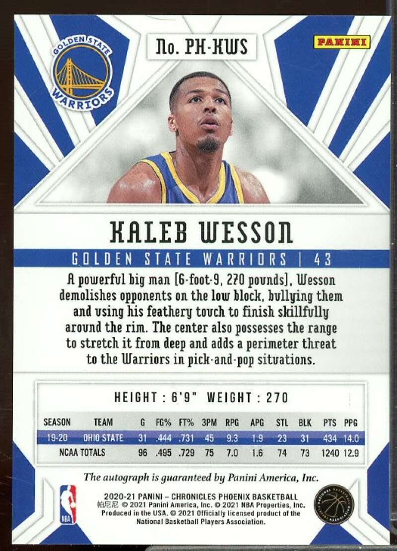 Kaleb Wesson Card 2020-21 Panini Chronicles Phoenix Rookie Autographs Red #25  Image 2