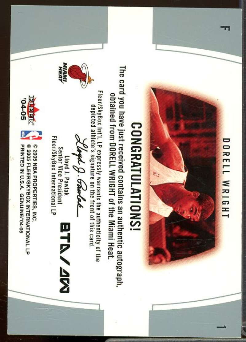 Dorell Wright Card 2004-05 Fleer Genuine Big Time Autographs #DW  Image 2