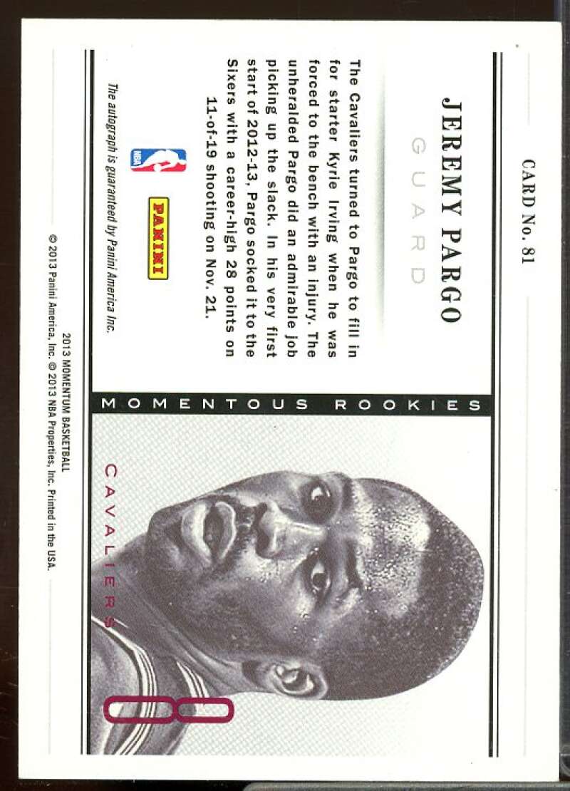 Jeremy Pargo Rookie Card 2012-13 Momentum Momentous Rookies Autographs #81  Image 2