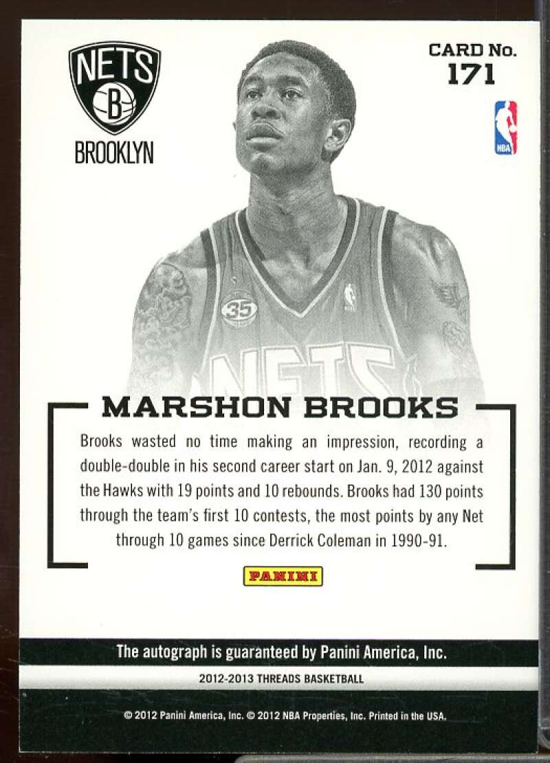 MarShon Brooks Rookie AU Rookie Card 2012-13 Panini Threads #171  Image 2