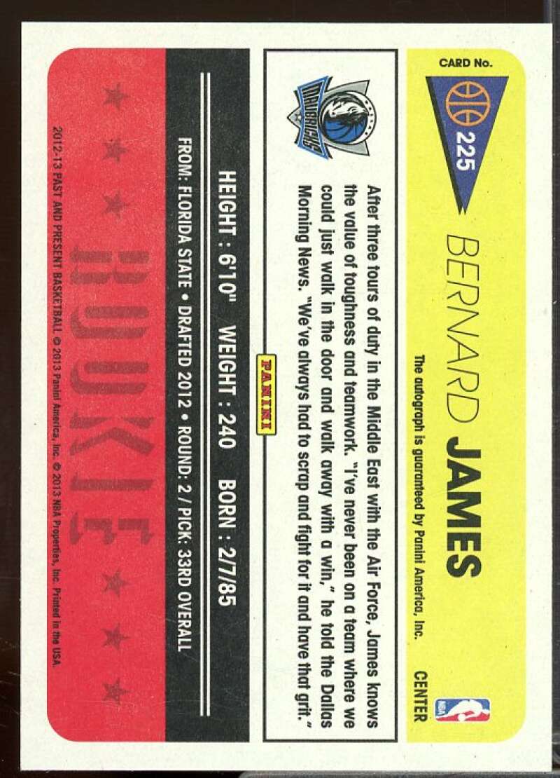 Bernard James Rookie 2012-13 Panini Past and Present Rookie Signatures #225  Image 2