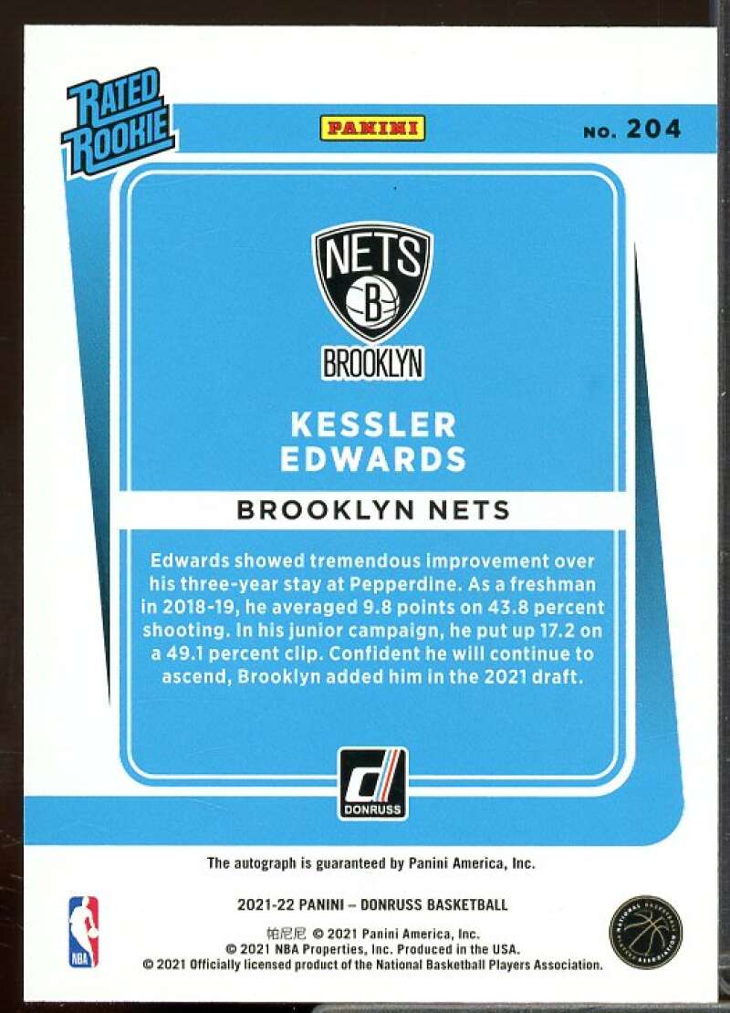 Kessler Edwards Rookie 2021-22 Donruss Rated Rookies Signatures Choice #204  Image 2