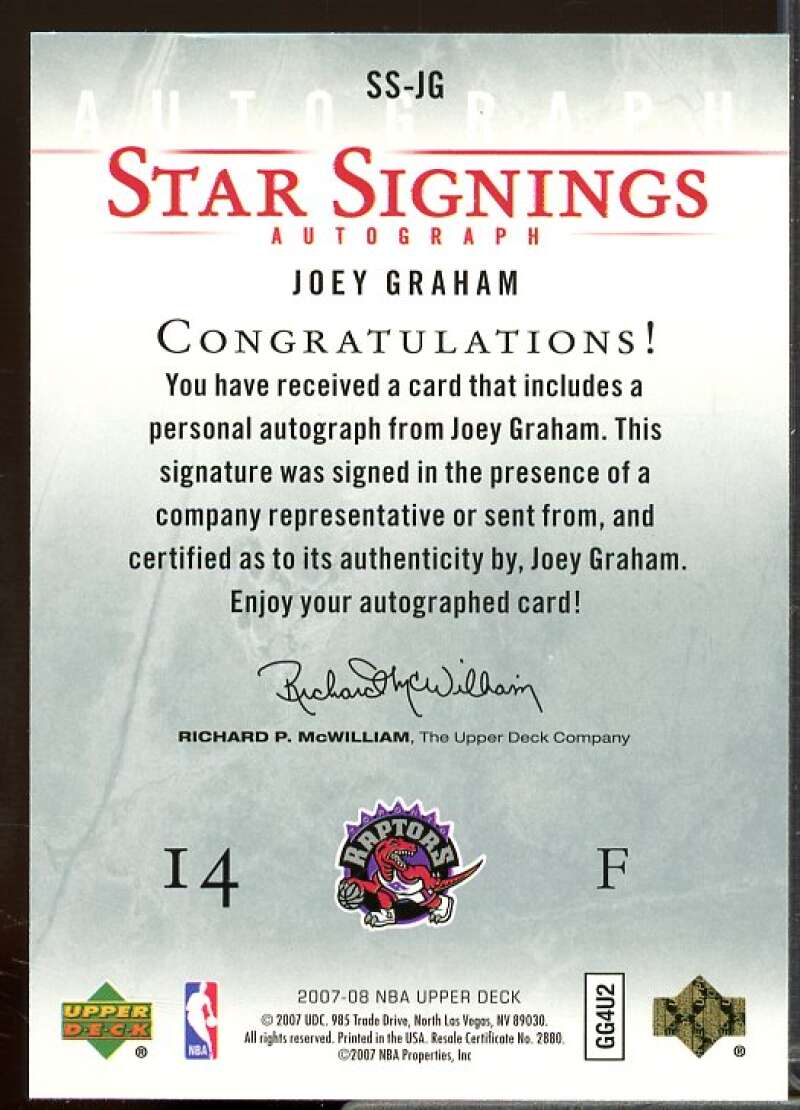 Joey Graham Card 2007-08 Upper Deck Star Signings #JG  Image 2