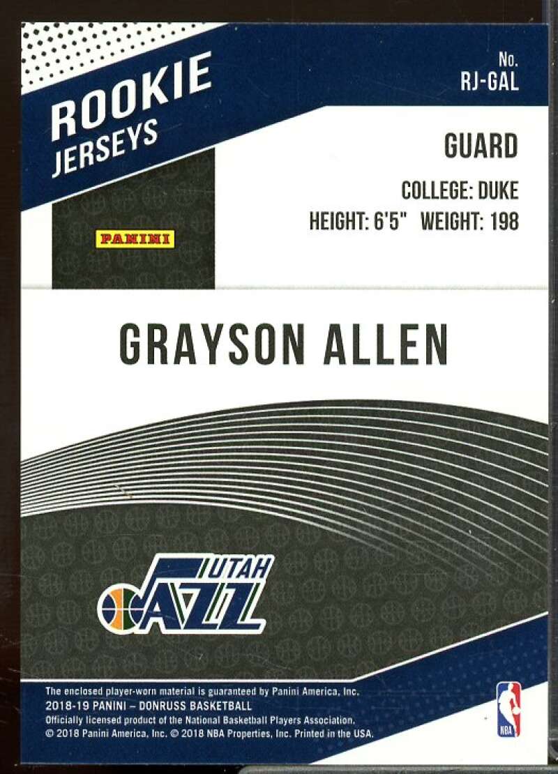 Grayson Allen Rookie Card 2018-19 Donruss Rookie Jerseys #27  Image 2