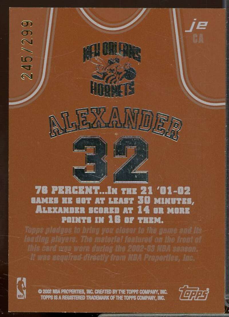 Courtney Alexander R ERR Card 2002-03 Topps Jersey Edition Copper #JECA  Image 2