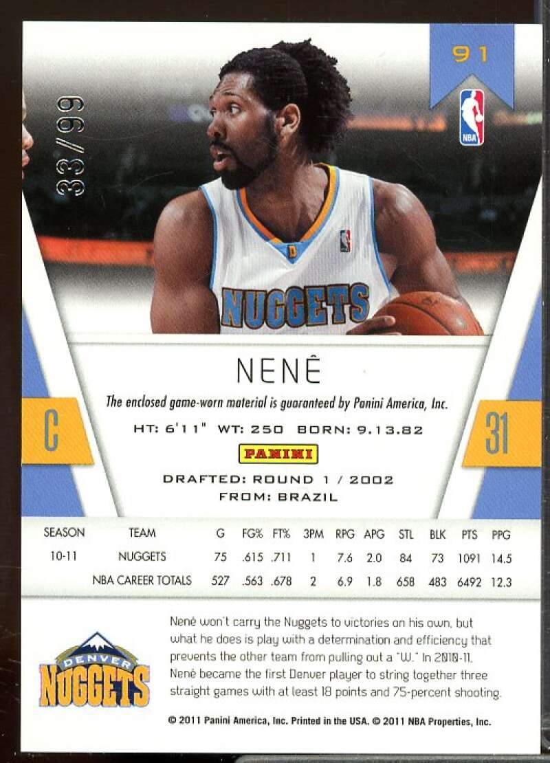 Nene/99 Card 2010-11 Totally Certified Blue Materials #91  Image 2