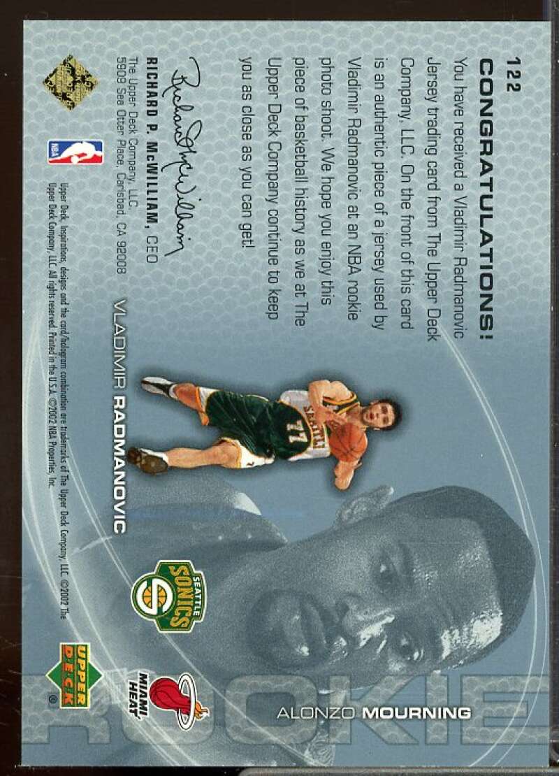 Alonzo Mourning/Vladimir Radmanovic JSY RC 2001-02 Upper Deck Inspirations #122  Image 2