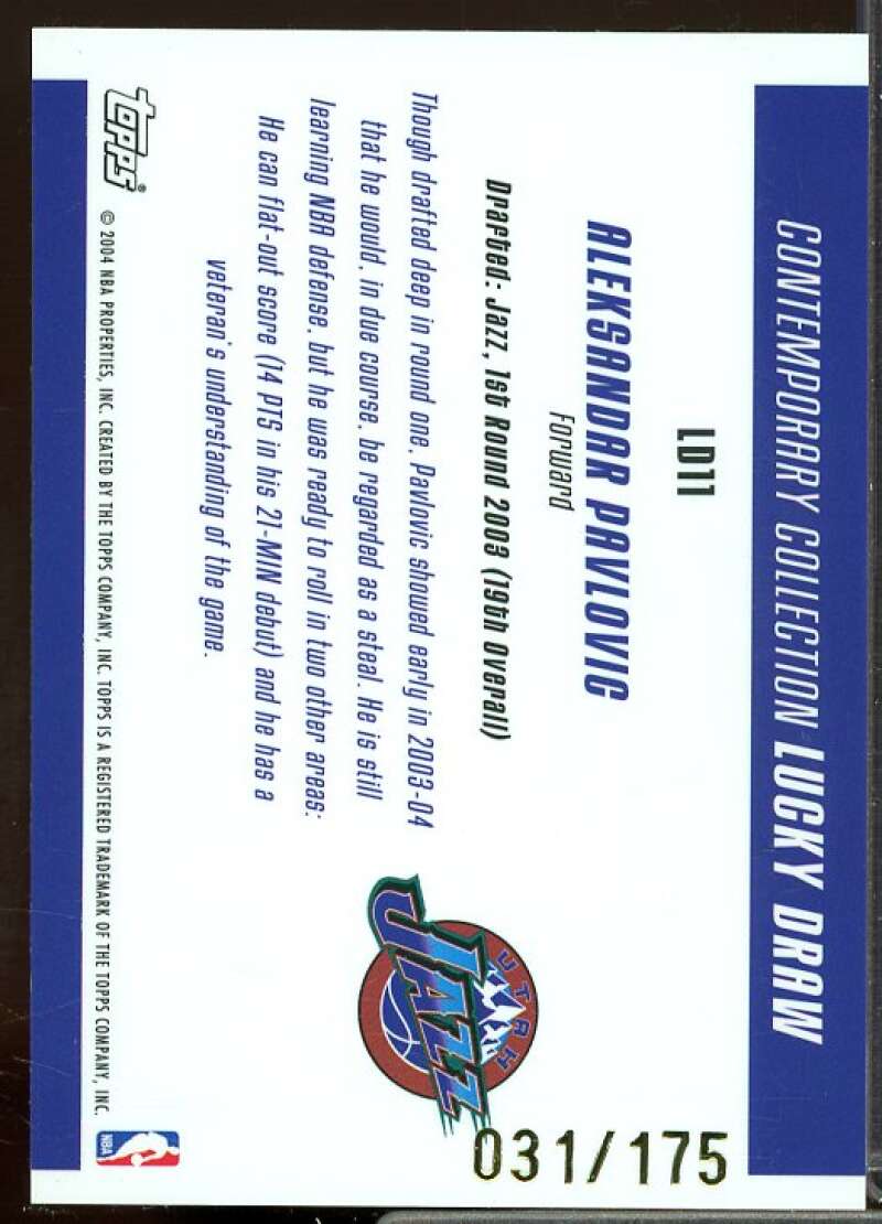 Aleksandar Pavlovic Card 2003-04 Topps Contemporary Collection Lucky Draw #LD11  Image 2