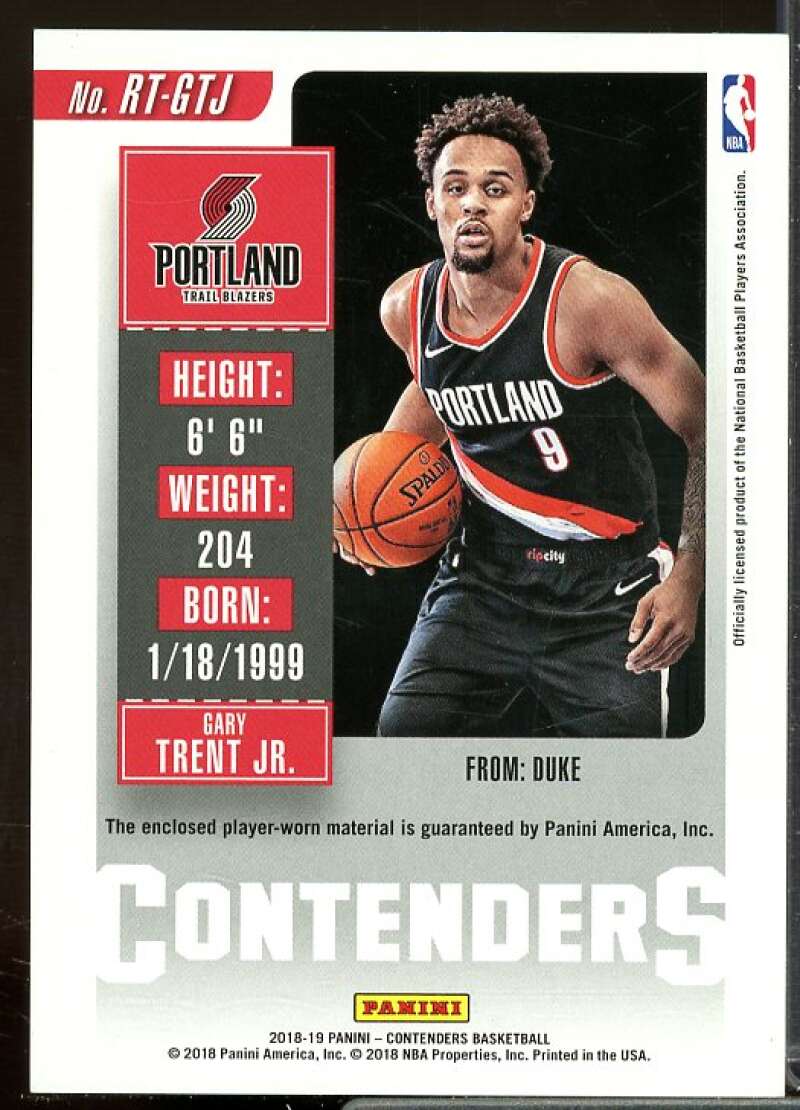 Gary Trent Jr. Rookie Card 2018-19 Panini Contenders Rookie Ticket Swatches #7  Image 2