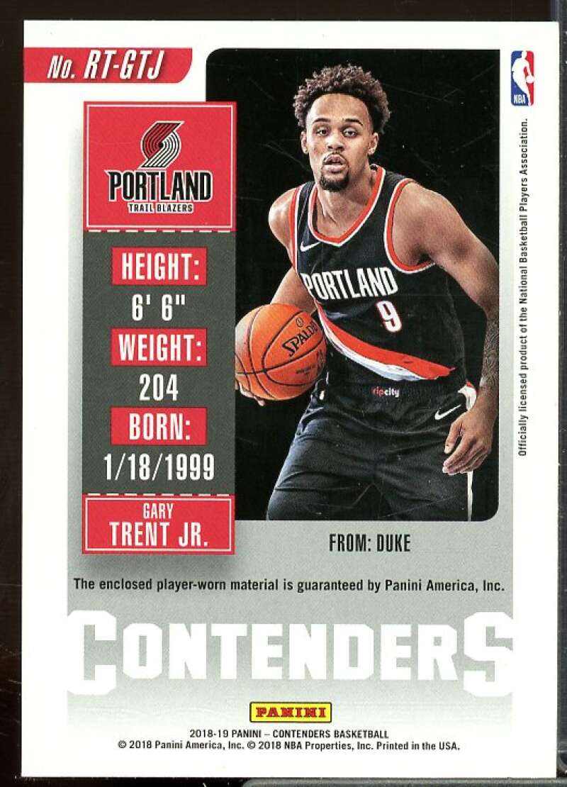 Gary Trent Jr. Rookie Card 2018-19 Panini Contenders Rookie Ticket Swatches #7  Image 2
