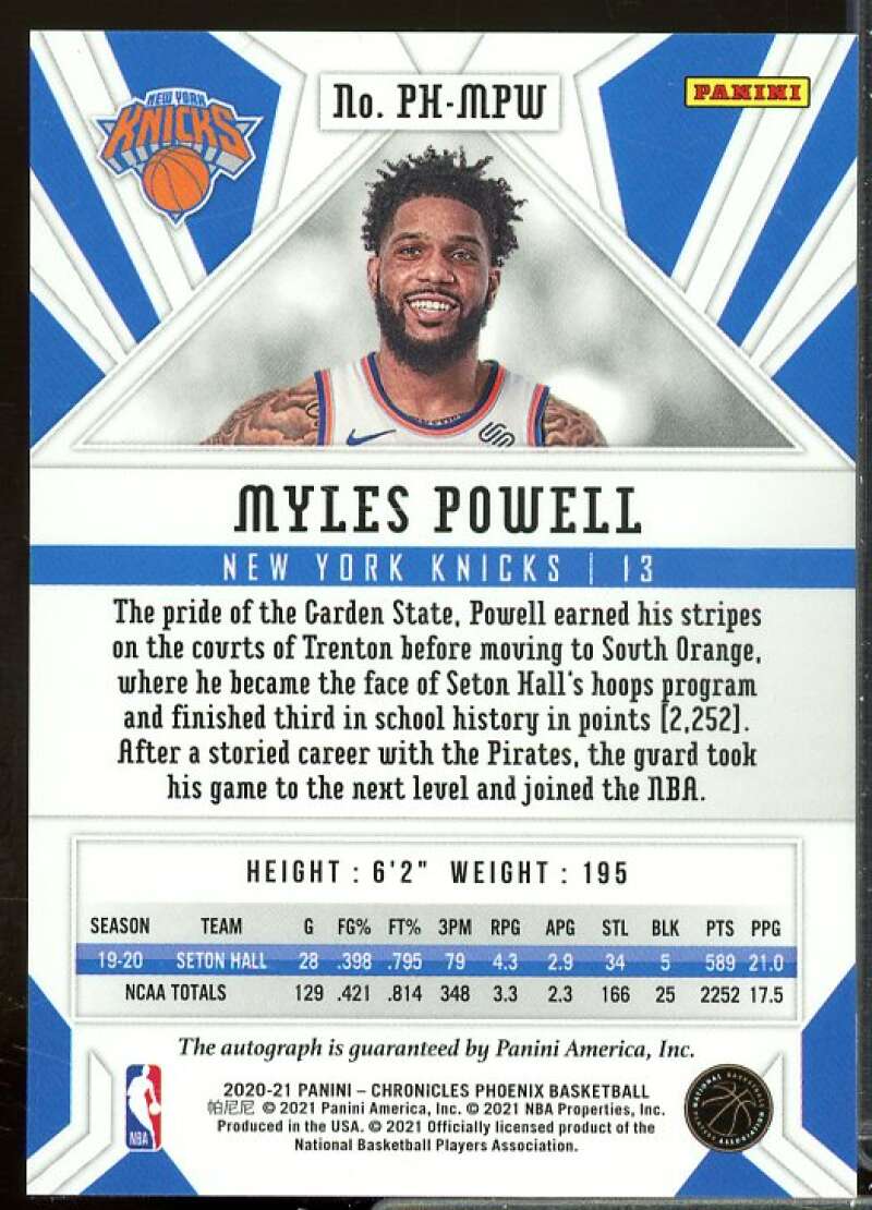 Myles Powell Rookie 2020-21 Panini Chronicles Phoenix Rookie Autographs Red #28  Image 2
