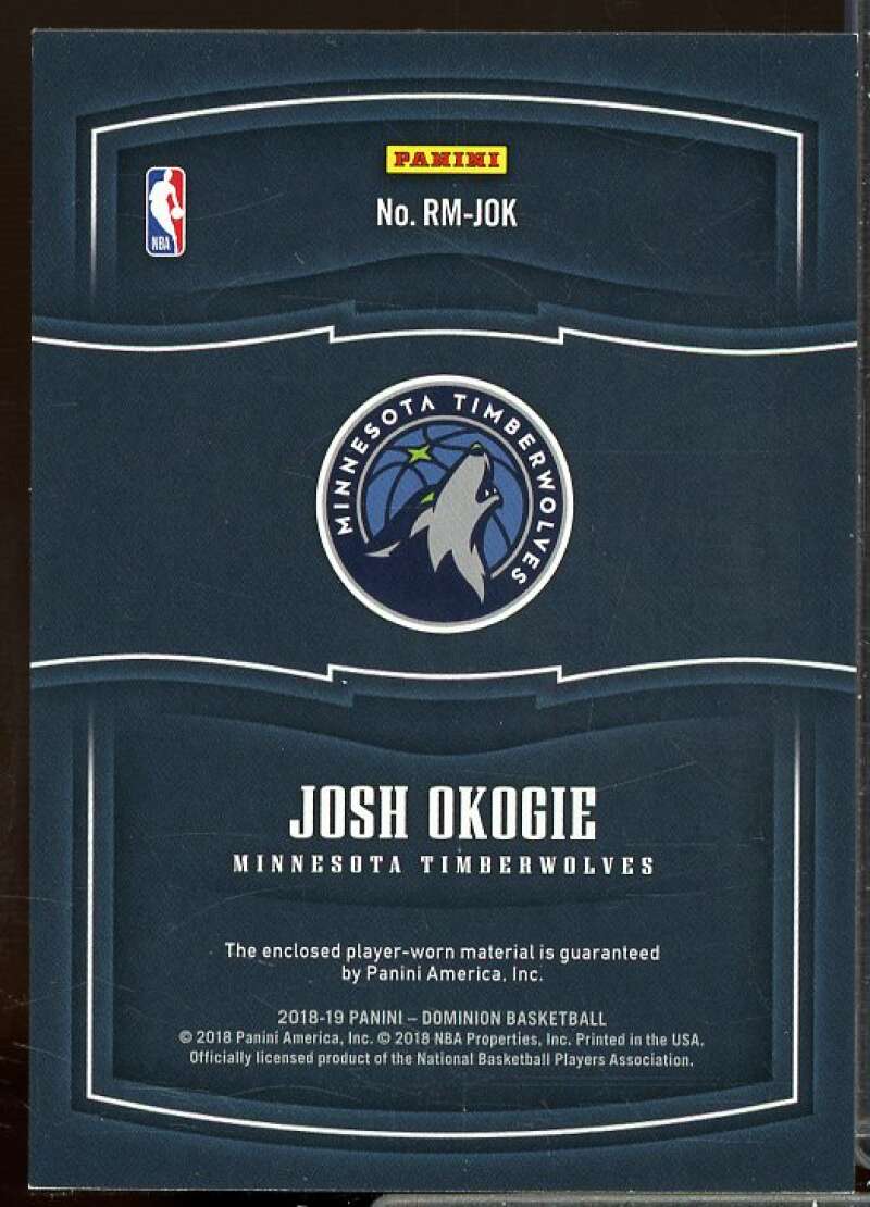 Josh Okogie Rookie Card 2018-19 Panini Dominion Rookie Materials #32  Image 2