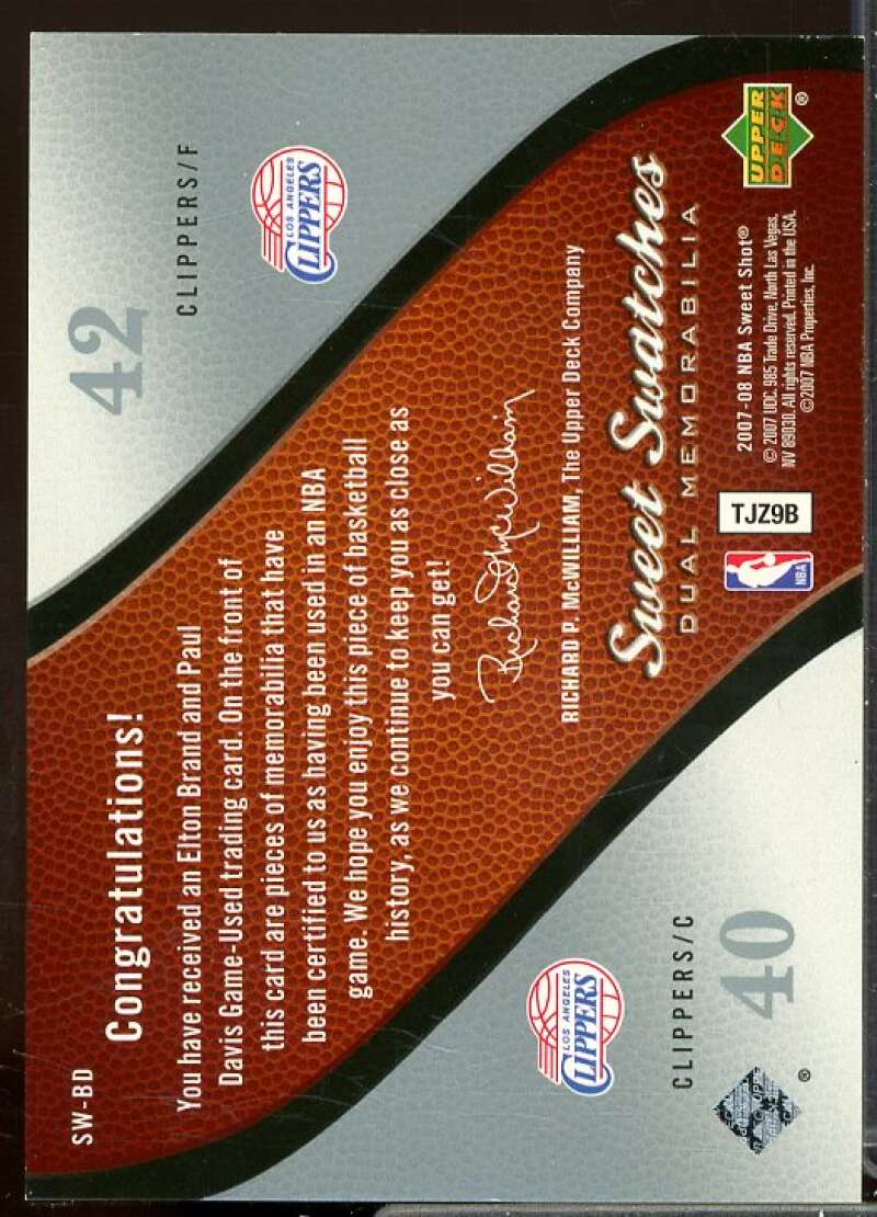 Elton Brand/Paul Davis Card 2007-08 Sweet Shot Sweet Swatches Dual #BD  Image 2