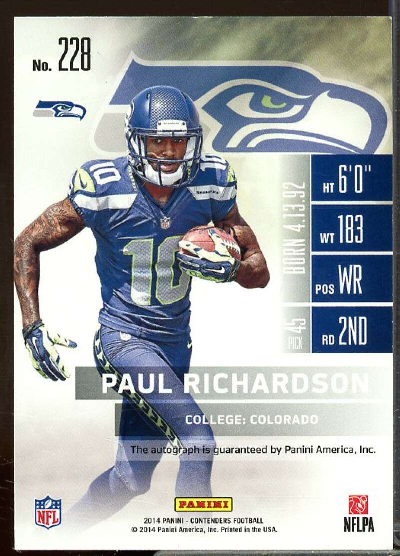 Paul Richardson AU Rookie Card 2014 Panini Contenders #228A  Image 2