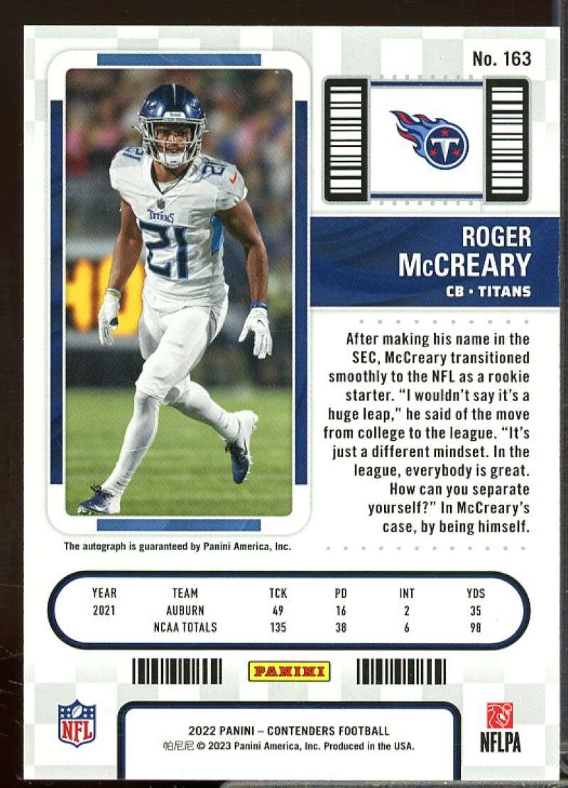 Roger McCreary AU Rookie Card 2022 Panini Contenders Rookie #163  Image 2
