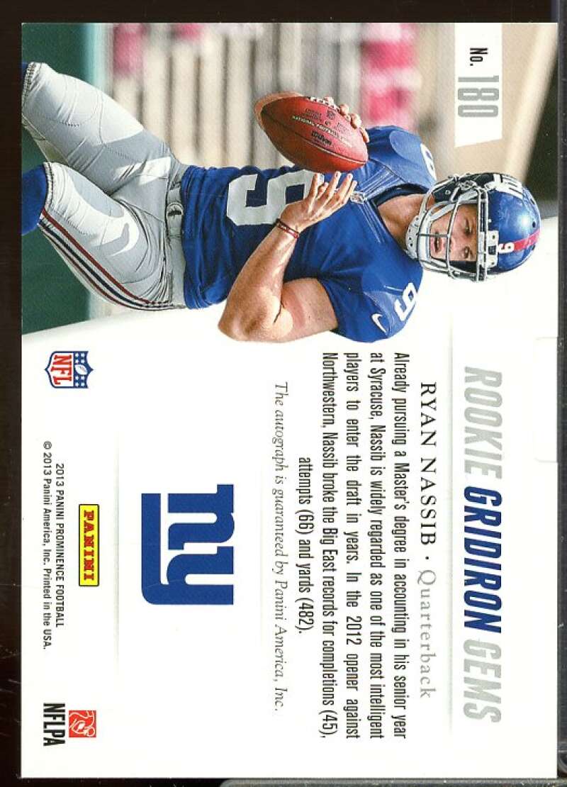 Ryan Nassib/102 2013 Panini Prominence Rookie Gridiron Gems Autographs #180  Image 2