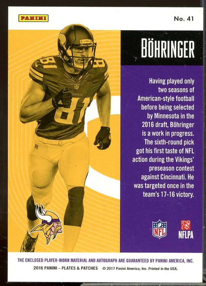 Moritz Bohringer/99 2016 Panini Plates and Patches Rookie Patch Autographs #41  Image 2