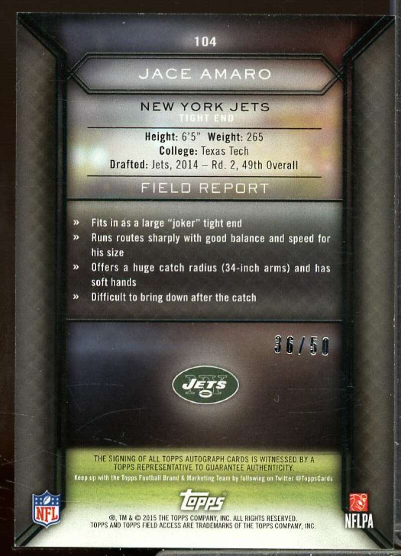 Jace Amaro Rookie Card 2015 Topps Field Access Autographs Green #104  Image 2