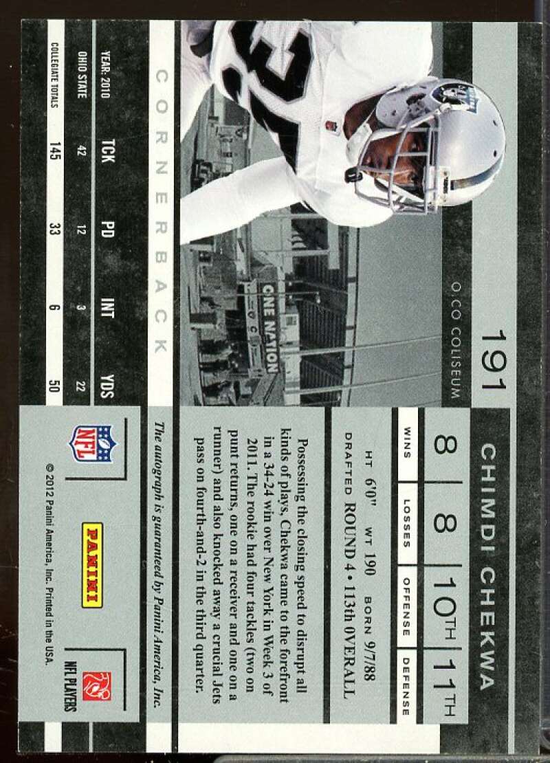 Chimdi Chekwa AU Rookie Card 2011 Playoff Contenders Rookie #191  Image 2