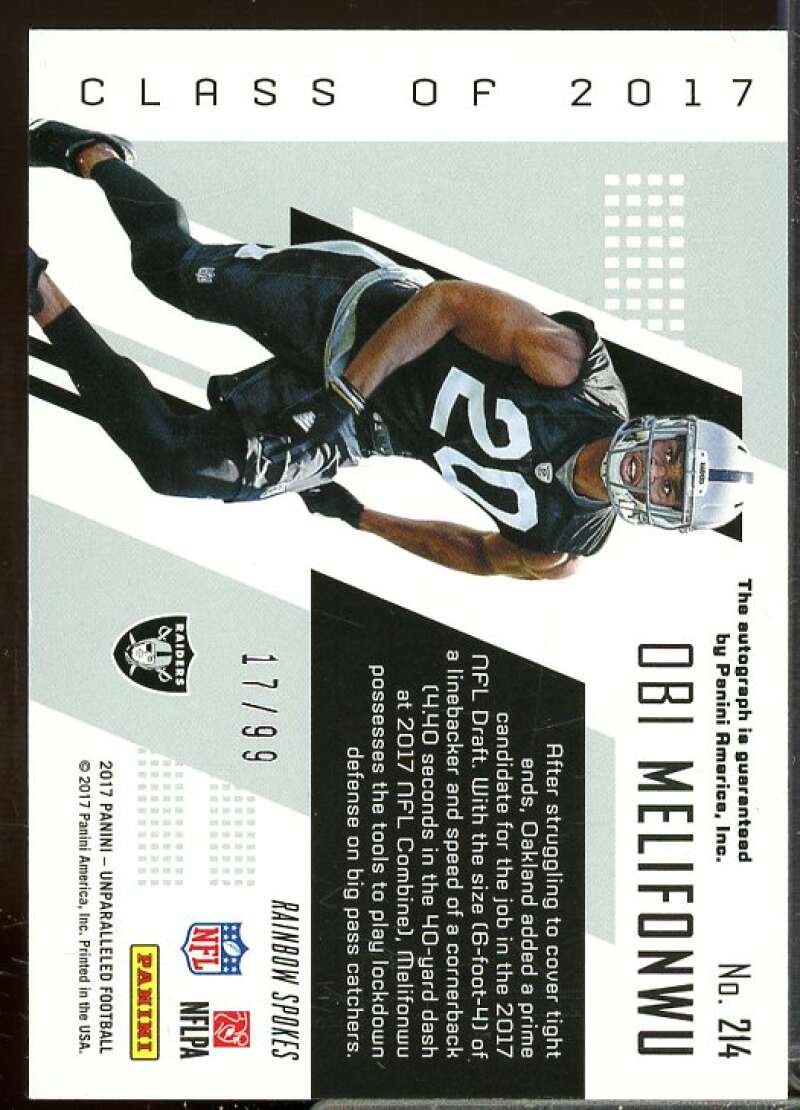 Obi Melifonwu/99 Rookie 2017 Panini Unparalleled Rookie Autographs Purple #214  Image 2