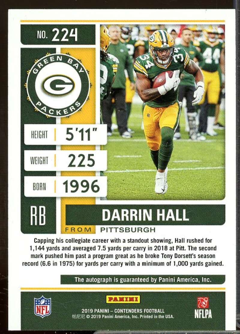 Darrin Hall AU/49 Rookie 2019 Panini Contenders Rookie Championship Ticket #224  Image 2