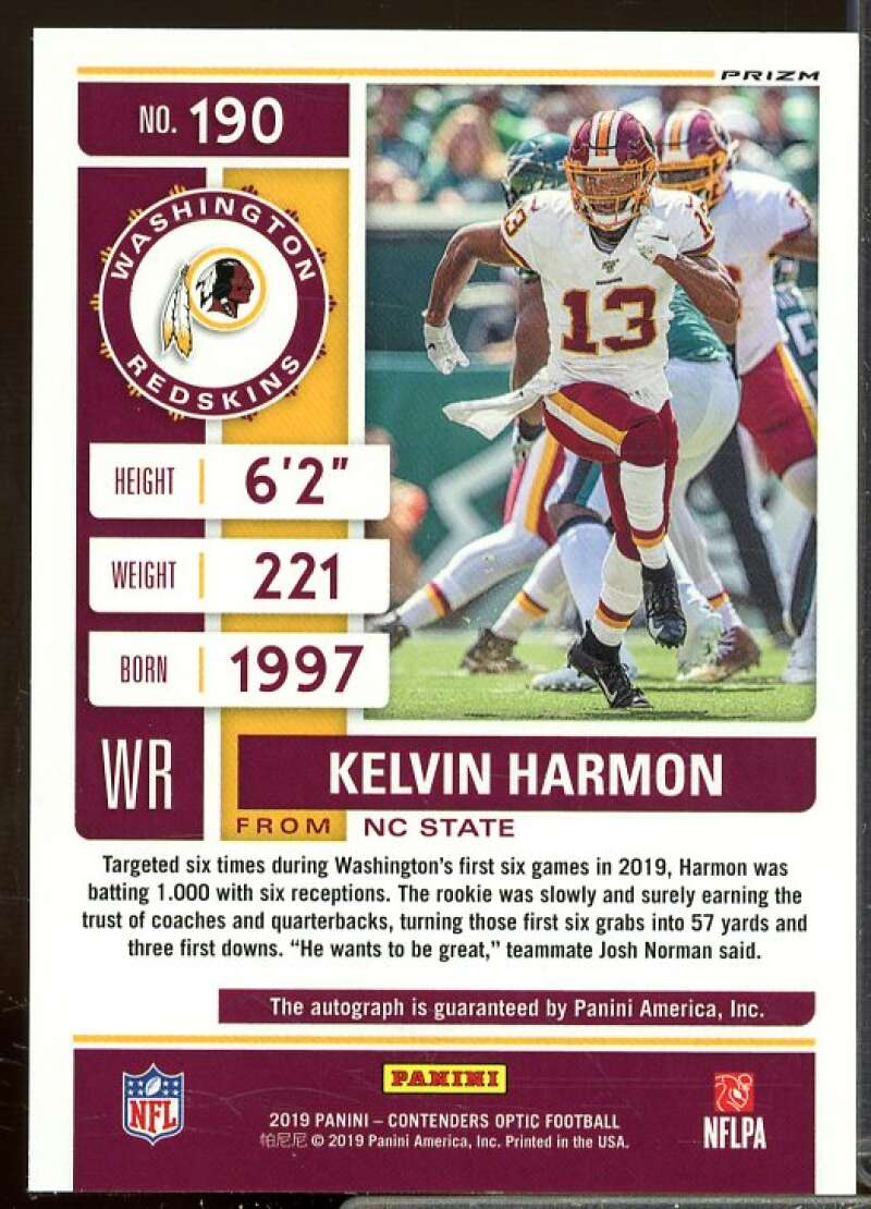 Kelvin Harmon AU RC Card 2019 Panini Contenders Optic Rookie #190  Image 2